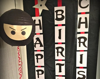 PDF: "Cute but Fierce" Ninja Happy Birthday Banner - Printable Instant Download silhouette font