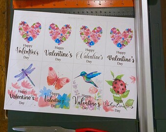 Happy Valentines Day Heart Gift Tags - Bugs & Bouquets - Flowers - Roses - 2 3/4" x 3 7/8" - Digital File DIY Printable PDF