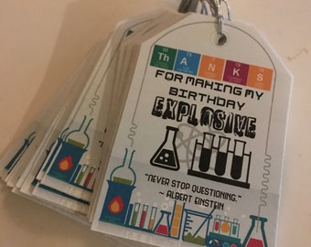 JPG & PDF: Chemistry/Science Party Favor Tags 2 3/4" x 3 7/8" - Digital File DIY Printable Science Mad Scientist Laboratory Einstein