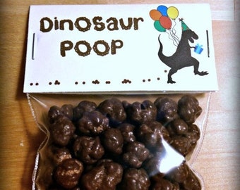 PDF: 3&quot; Wide Dinosaur Poop Party Favor Bag Toppers - coprolite Paleo caveman silhouette printable