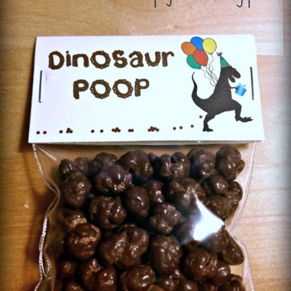 PDF: 3 "Breite Dinosaurier Poop Party Favor Bag Toppers - Koprolith Paleo Höhlenmensch Silhouette zum Ausdrucken