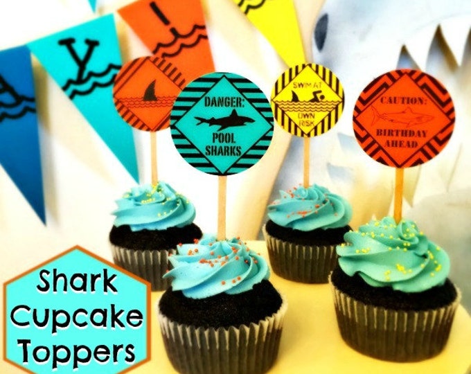 PDF: Shark Cupcake Toppers Caution Shark Party Digital - Etsy
