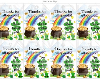 JPG: Irish Wish St Pattys Day Party Favor Tags - 2 3/4" x 3 7/8" - Digital File DIY Printable