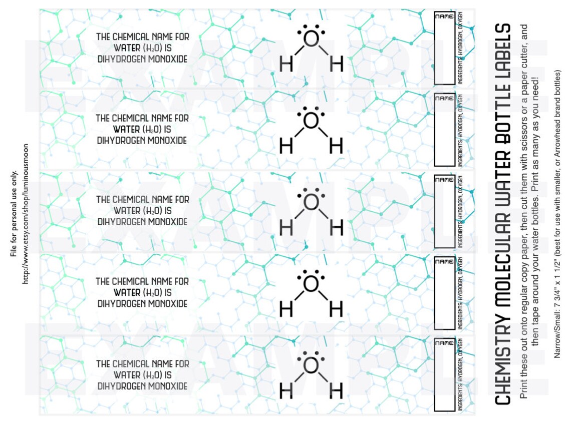 PDF: Chemistry/science Party Molecular Water Bottle Label - Etsy