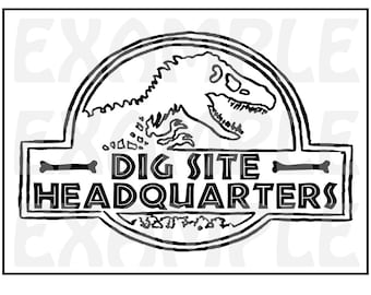 PDF: Dinosaur Dig Headquarters Sign - Themed Dinosaur Sign Party Zone Paleo Caveman Play On "Jurassic Park"