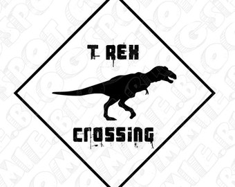 PDF: T-Rex Crossing Sign - Printable Instant Download Dinosaur Themed Party Warning Caution Zone Paleo Caveman silhouette