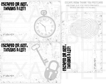 Escape Room Thank You Postcards - PDF 3 15/16” x 5 15/16” - Digital File DIY Printable Silhouette
