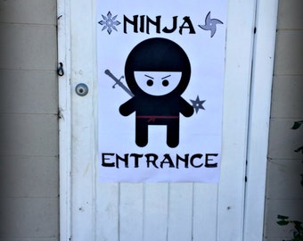 PDF: Ninja &quot;Cute but Fierce&quot; Entrance Sign - Printable Instant Download silhouette katana red belt
