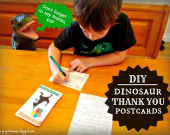 PDF : Cartes postales de remerciement dinosaure - 3 15/16" x 5 15/16" - Fichier numérique DIY Ballon imprimable Silhouette Chapeau de fête Attention