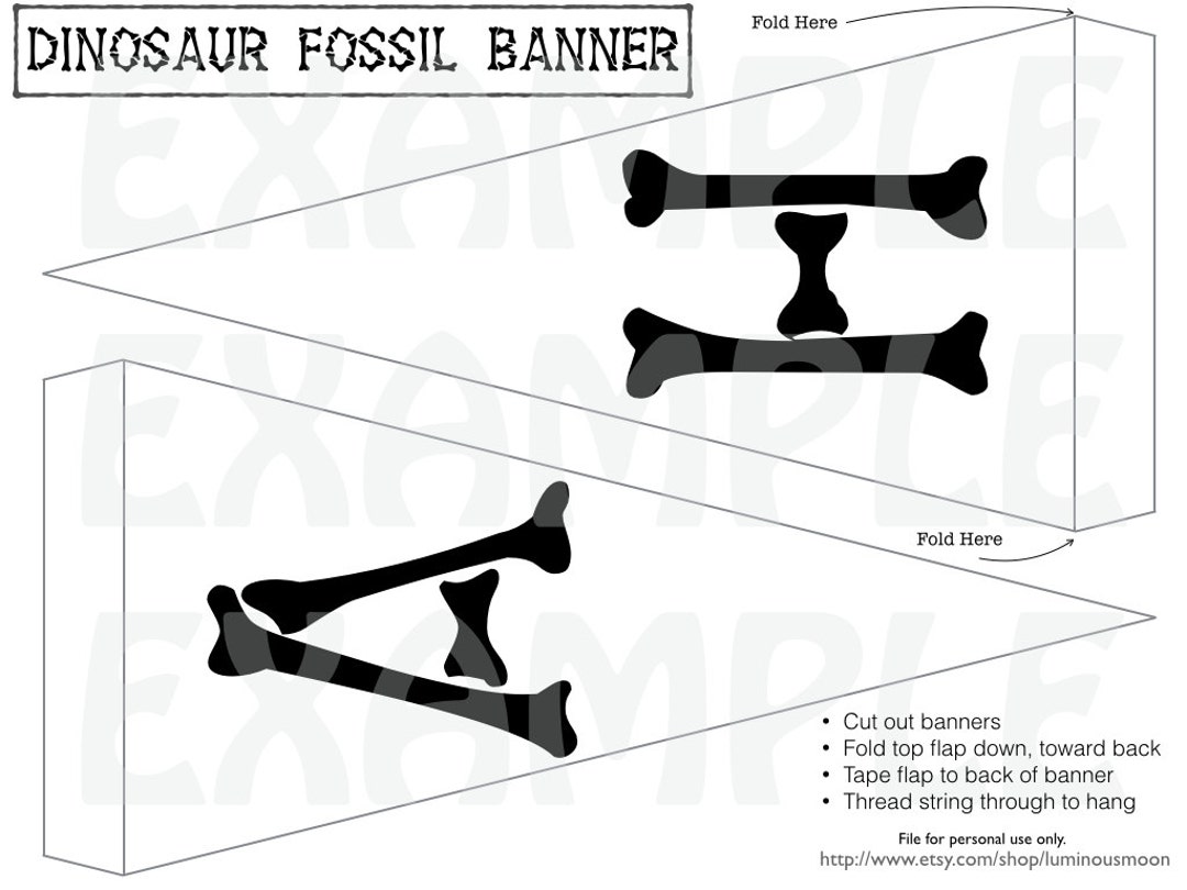 PDF: Printable Dinosaur Party Banner Silhouette Fossil Bones Jurassic ...