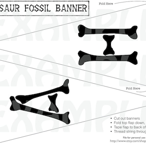 PDF: Printable Dinosaur Party Banner Silhouette Fossil Bones Jurassic ...