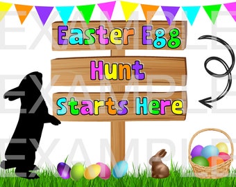 PDF: Easter Bunny Egg Hunt Starts Here - Wooden Sign - Digital File DIY Printable