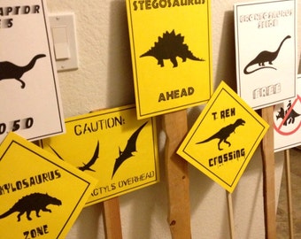 PDF: Set of 7 Dinosaur Crossing Signs - Dinosaur Themed Party Warning Caution Zone Paleo Caveman silhouette birthday