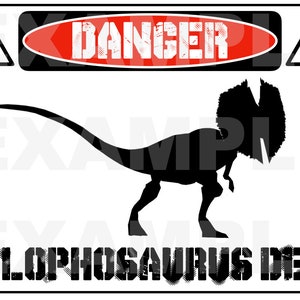 JPG: Danger Dilophosaurus Sign - Dinosaur Sign Party Warning Caution Zone Silhouette