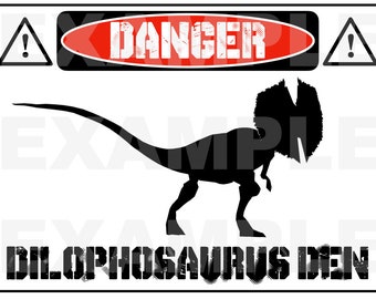 JPG: Danger Dilophosaurus Sign - Dinosaur Sign Party Warning Caution Zone Silhouette