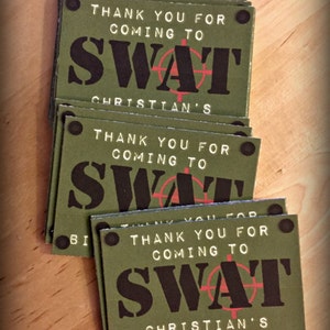 PDF: SWAT Party Favor Tags &quot;Thank you for coming!&quot; Green - Digital File DIY Printable