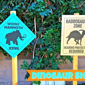 PDF: Wooly Mammoth Crossing Sign - Dinosaur Themed Party Warning Caution Zone Paleo Caveman silhouette