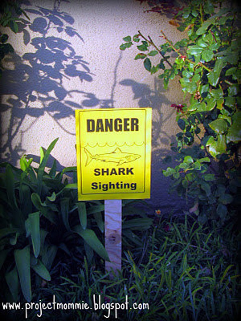 PDF: Shark Party Sign Danger Shark Sighting Digital File DIY Printable Shark Week image 1