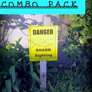 PDF: Great White Combo Party Pack Shark Party Sign & Party Favor Tags Danger Shark Sighting sign and Thanks Chums tags image 2