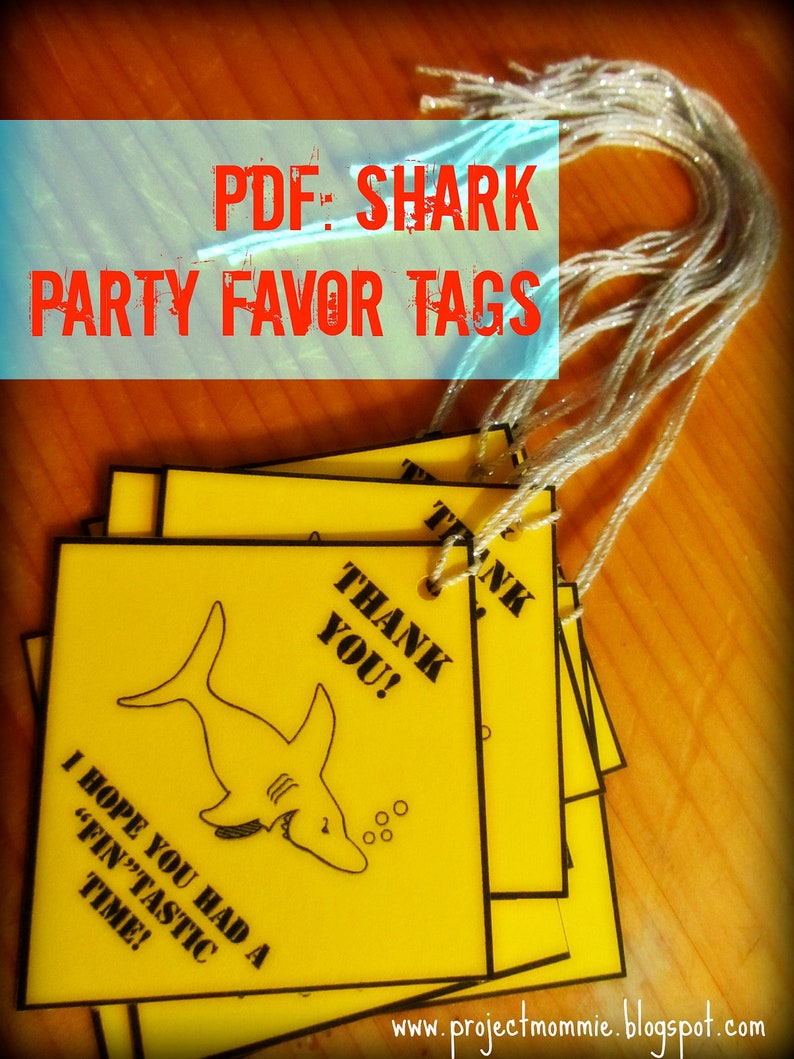 PDF: Shark Party Favor Tags 2 x 2 Digital File DIY Printable image 1