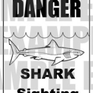 PDF: Great White Combo Party Pack Shark Party Sign & Party Favor Tags Danger Shark Sighting sign and Thanks Chums tags image 3