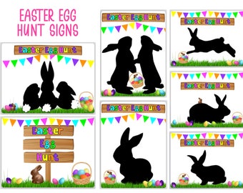 PDF: Easter Bunny Egg Hunt Signs Sets - Digital File DIY Printable