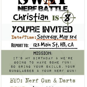 PDF: SWAT Fill-In Invitations Let's make this party a hit Digital File DIY Printable Party image 1