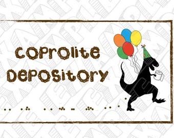 PDF: Bathroom Door Sign "Coprolite Depository" - Dinosaur Themed Party Poop Paleo Caveman silhouette Toilet Paper Roll birthday silhouette