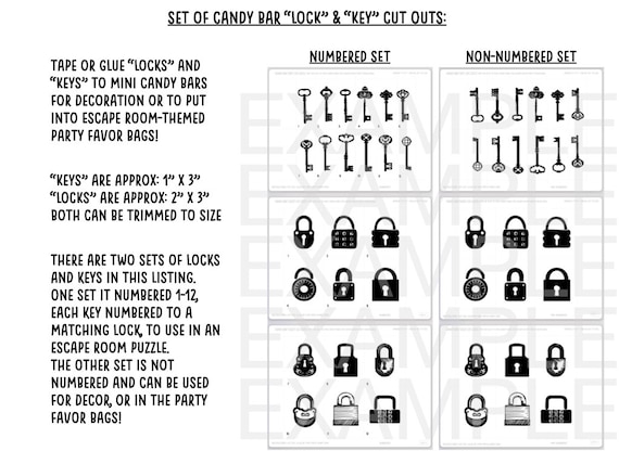 pdf escape room candy bar lock key cut outs etsy