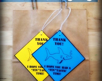 PDF: Large Shark Party Favor Bag Tags 4"x4" - Digital File DIY Printable