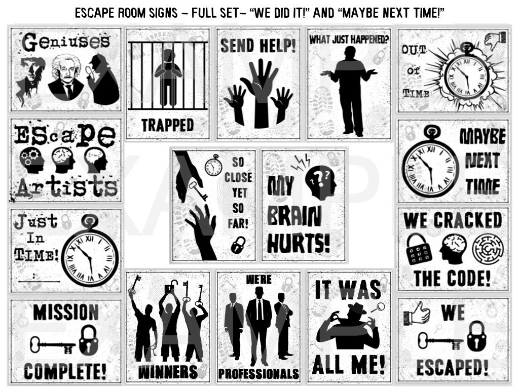 Set of 16 Escape Room Signs JPG Full Set of Photo Opp - Etsy