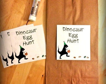 PDF : Dinosaur Egg Hunt Bag Labels - Digital File DIY Printable - Fits Standard Paper Lunch Bag Easter
