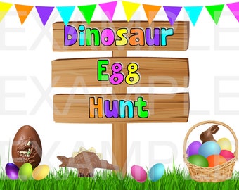 PDF: Dinosaur Easter Egg Hunt Wooden Sign - Digital File DIY Printable