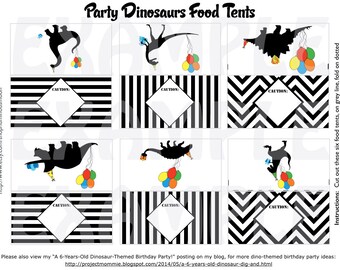 PDF : Ballons de fête dinosaures tente de nourriture - nourriture et Dessert étiquettes personalisés - dinosaures du parti étiquette imprimable