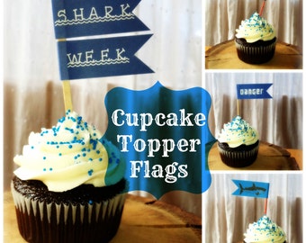 PDF: Shark Week Flag Cupcake Topper Template with Instructions - Digital File DIY Shark Week