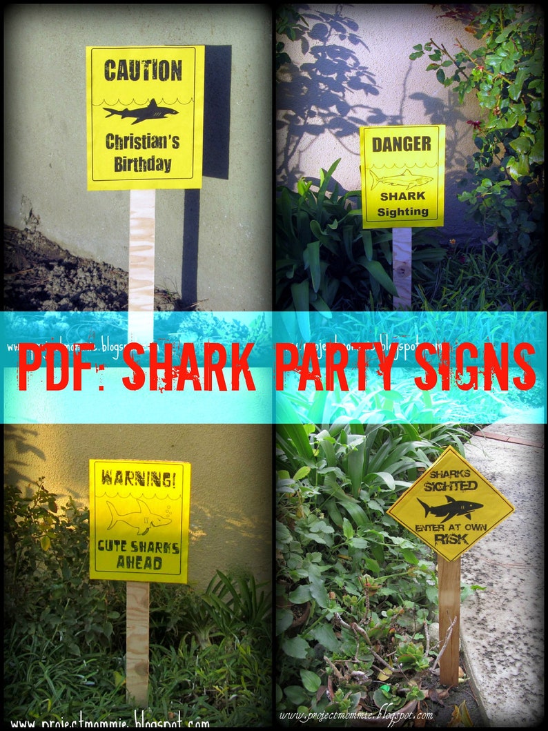 PDF: Shark Party Sign Sharks Sighted Enter at Own Risk Digital File DIY Printable Shark Week image 3