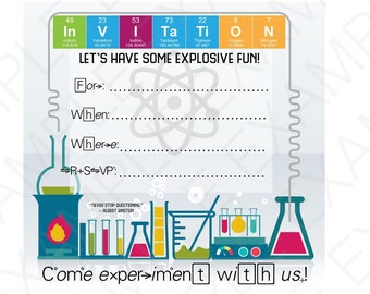 JPG & PDF: Chemistry/Science Party Fill-In Invites "Let’s have some explosive fun!" "Come experiment with us!" Digital File DIY Printable