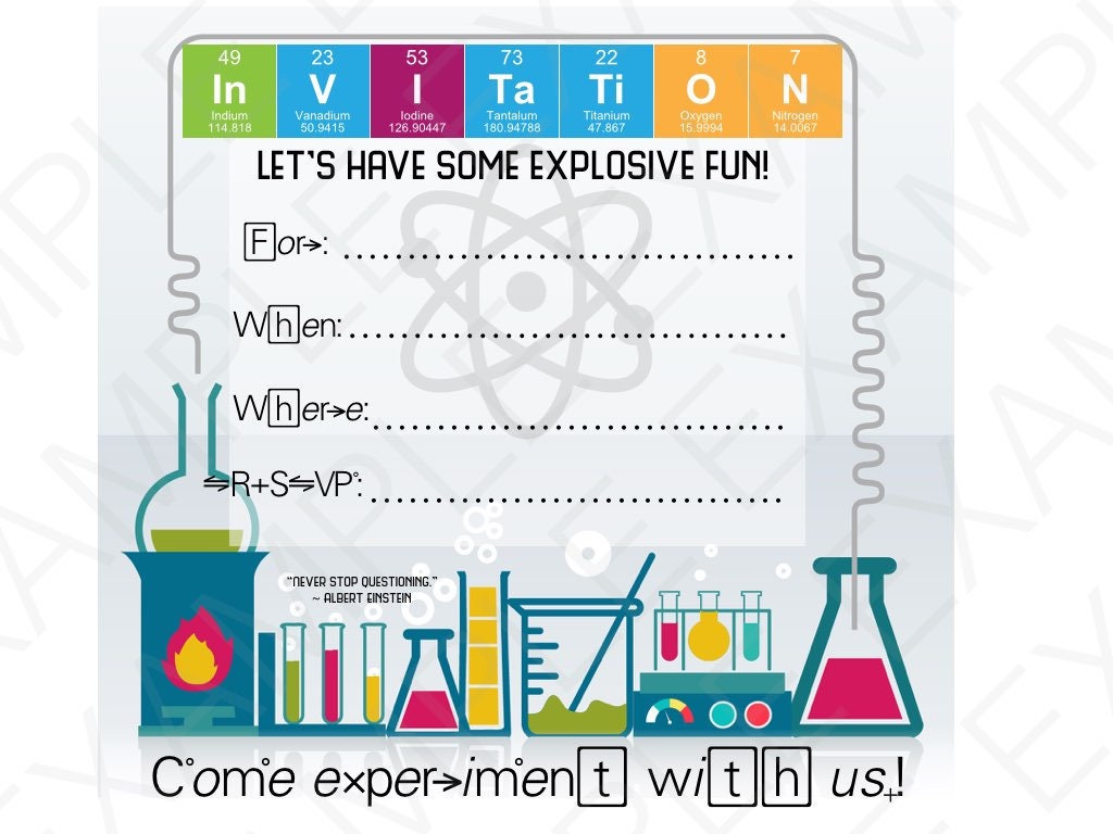 JPG &amp; PDF: Chemistry/science Party Fill-in Invites lets | Etsy