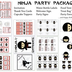 PDF: "Cute but Fierce" Ninja Party Package - Invitation Thank You Card Party Favor Topper Signs Water Bottle Labels Food Tent Printable DIY