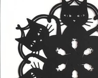 Gato y ratón negros Halloween Paper Art Ornament