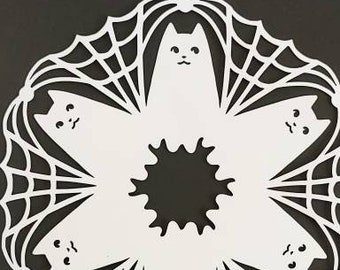 Ghost Cat Halloween Paper Art Ornamento
