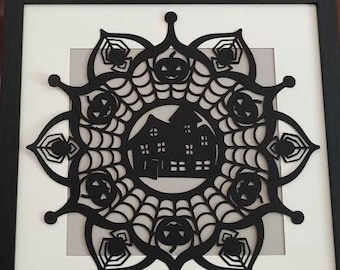 Casa Embrujada y Arañas Halloween Paper Art Ornamento