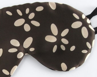 Silk Luxury Sleep Eye Mask in Dark Olive and Creamy Floral