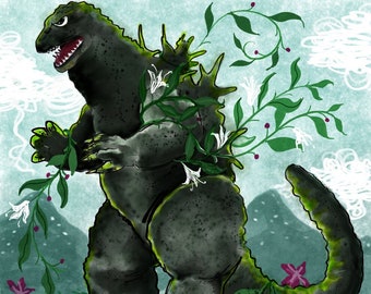 Godzilla Takes A Break Matted Print