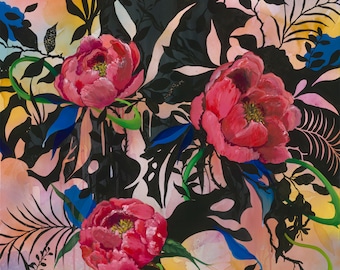 Three  Peonies Matted Print