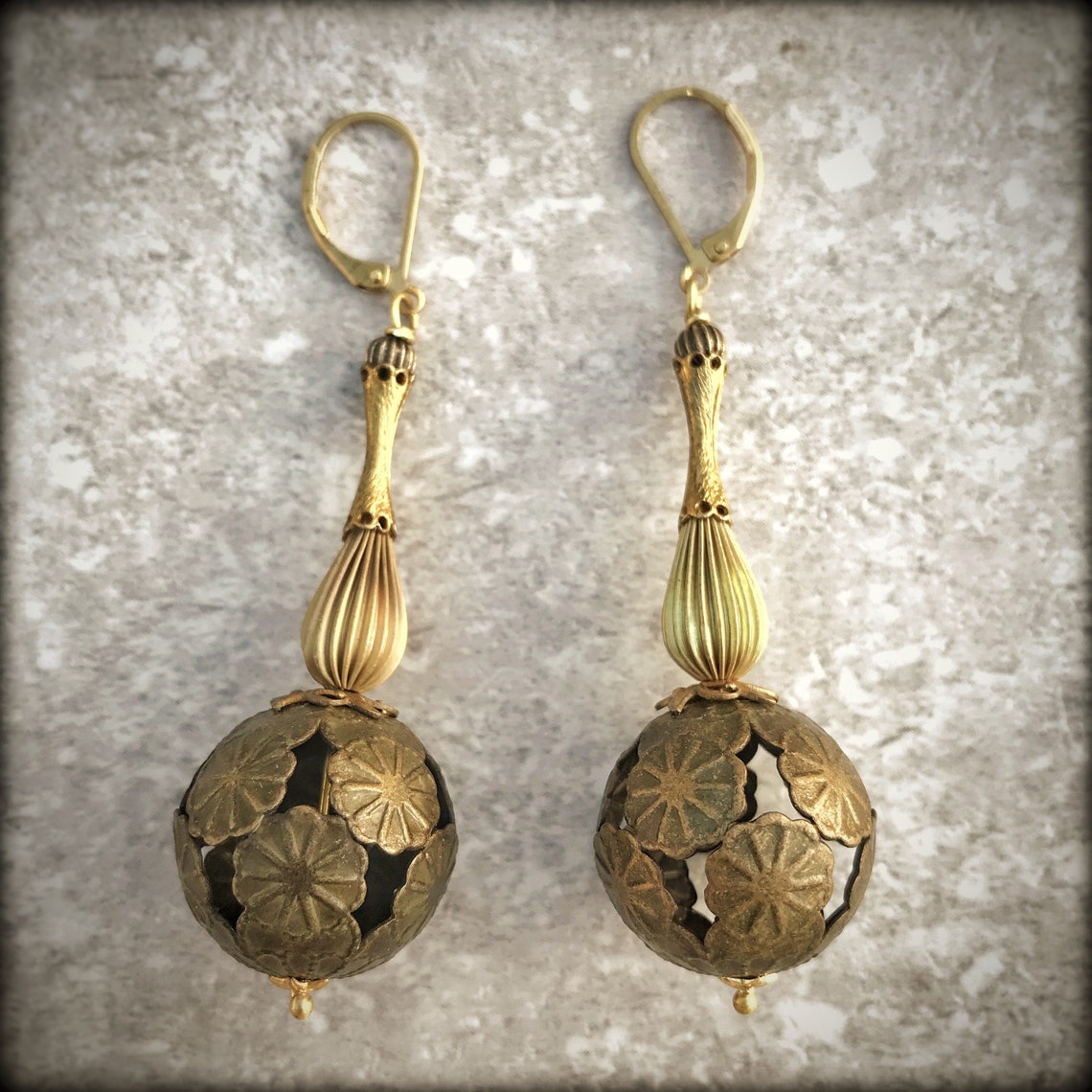 Floral Filigree Ball Drop Earrings French Circus Mixed Etsy