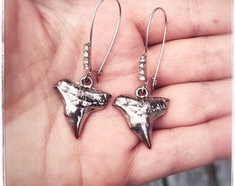 Shark Tooth Rhinestone Earrings, beach jewelry