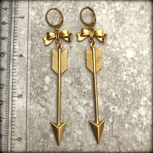 Bow & Arrow Earrings, Gold bow earrings, Golden Arrow Earrings, Diana Huntress Archer Earrings, gifts for her, Mothers Day gifts, mom gifts image 2