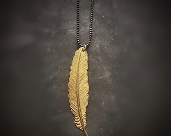 Golden Feather necklace, layering necklace, unisex jewelry, neck mess, boho jewelry, gift for her, gift for him, gift for them, holiday gift