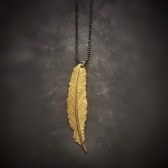 Golden Feather Necklace Layering Necklace Unisex Jewelry Neck Mess Boho Jewelry Gift for Her Gift for Him Gift for Them Holiday Gift Etsy